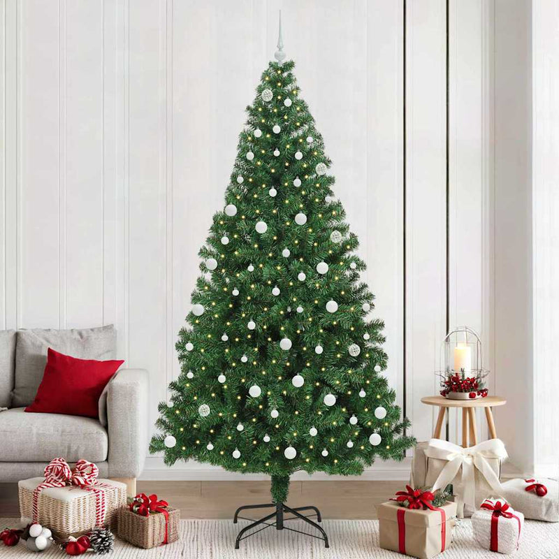 vidaXL Mű karácsonyfa 300 LED-del Zöld 240 cm PVC és Acél és Műanyag