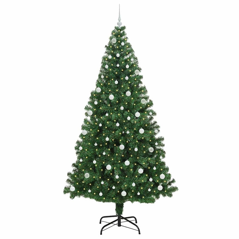 vidaXL Mű karácsonyfa 300 LED-del Zöld 240 cm PVC és Acél és Műanyag