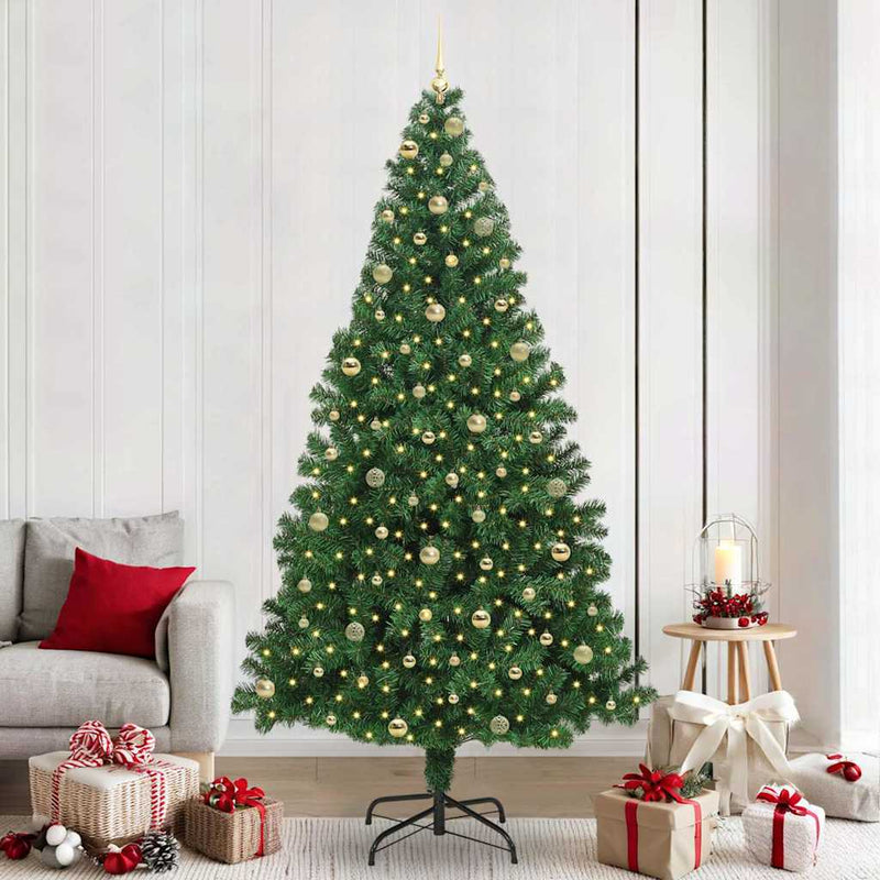 vidaXL Mű karácsonyfa 300 LED-del Zöld 240 cm PVC és Acél és Műanyag