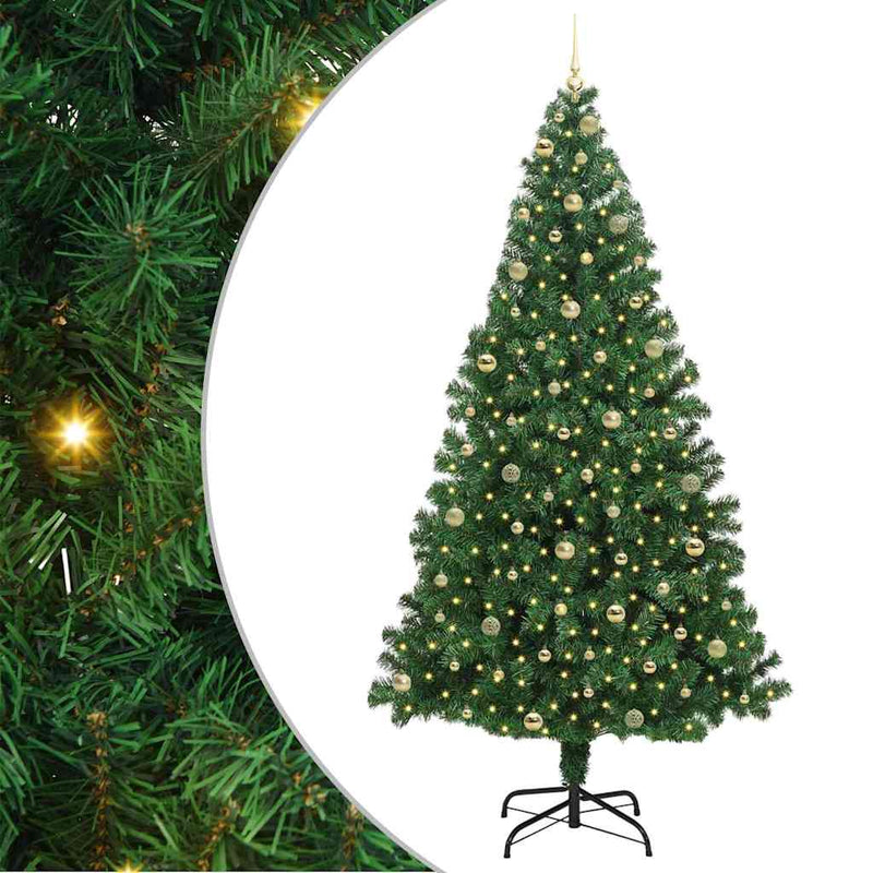vidaXL Mű karácsonyfa 300 LED-del Zöld 240 cm PVC és Acél és Műanyag
