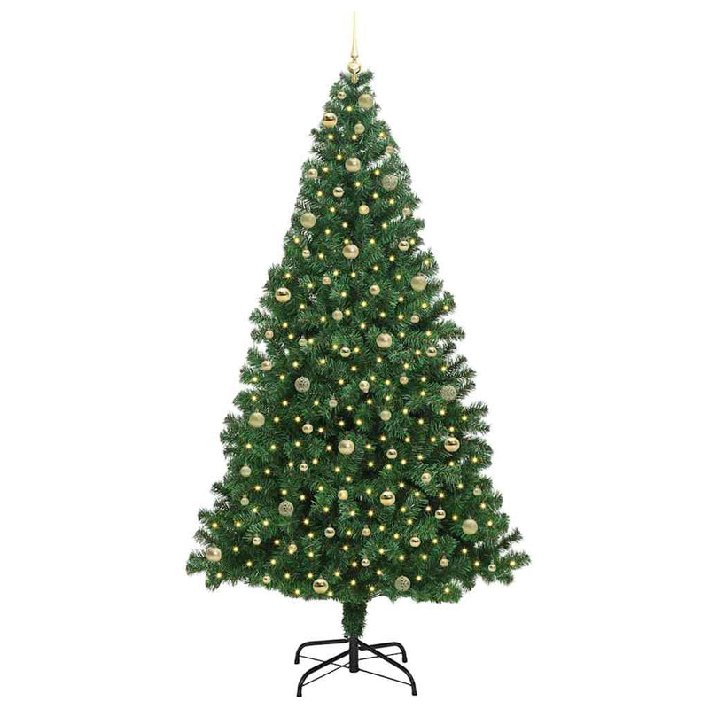 vidaXL Mű karácsonyfa 300 LED-del Zöld 240 cm PVC és Acél és Műanyag