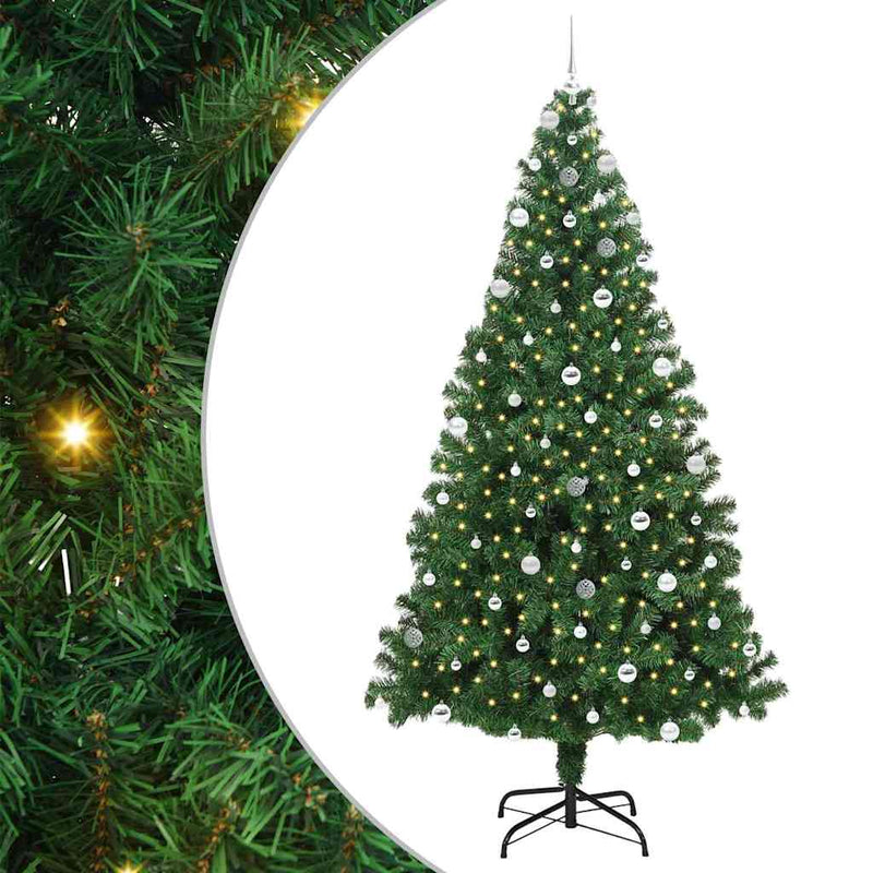vidaXL Mű karácsonyfa 300 LED-del Zöld 240 cm PVC és Acél és Műanyag
