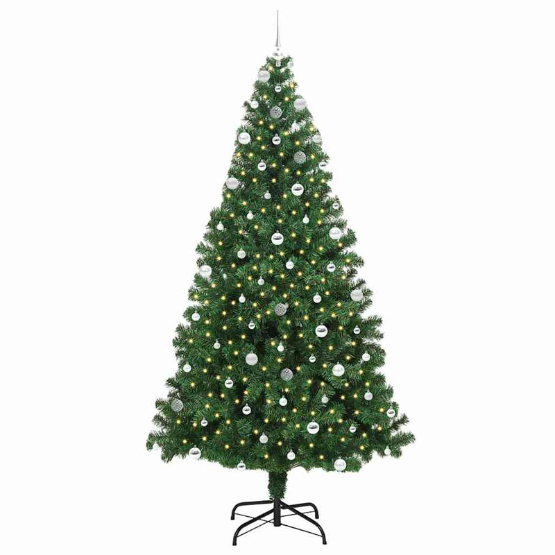 vidaXL Mű karácsonyfa 300 LED-del Zöld 240 cm PVC és Acél és Műanyag