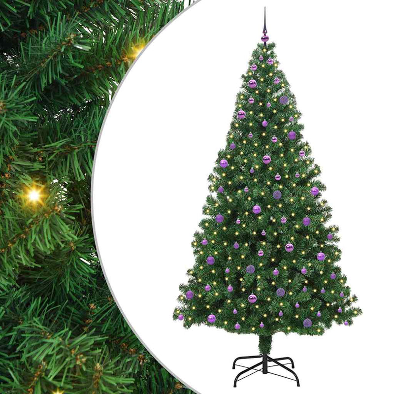 vidaXL Mű karácsonyfa 300 LED-del Zöld 240 cm PVC és Acél és Műanyag