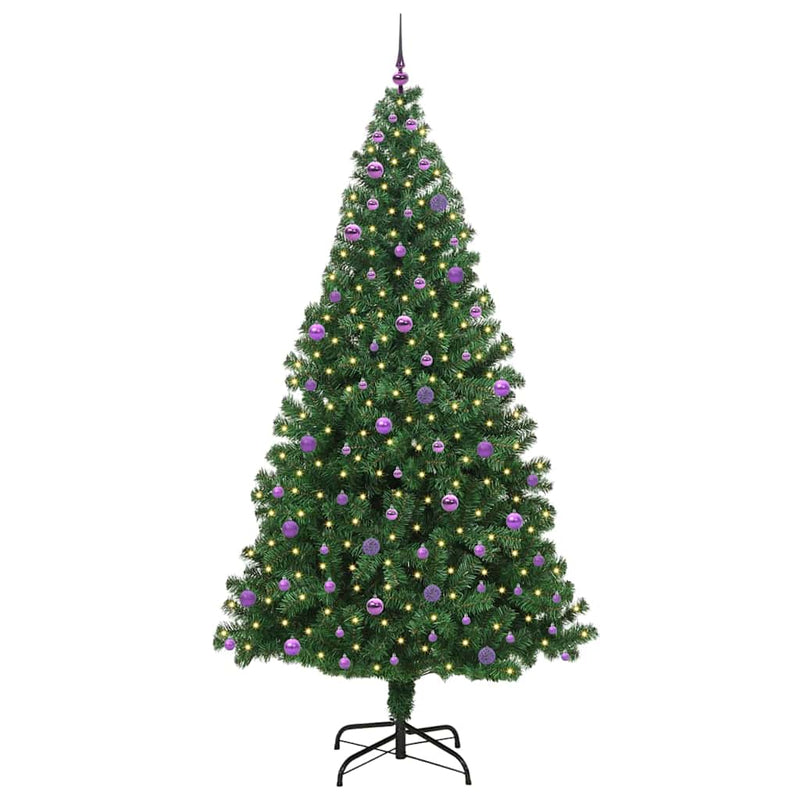 vidaXL Mű karácsonyfa 300 LED-del Zöld 240 cm PVC és Acél és Műanyag