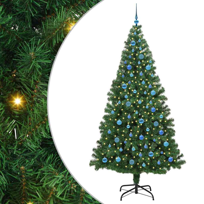 vidaXL Mű karácsonyfa 300 LED-del Zöld 240 cm PVC és Acél és Műanyag