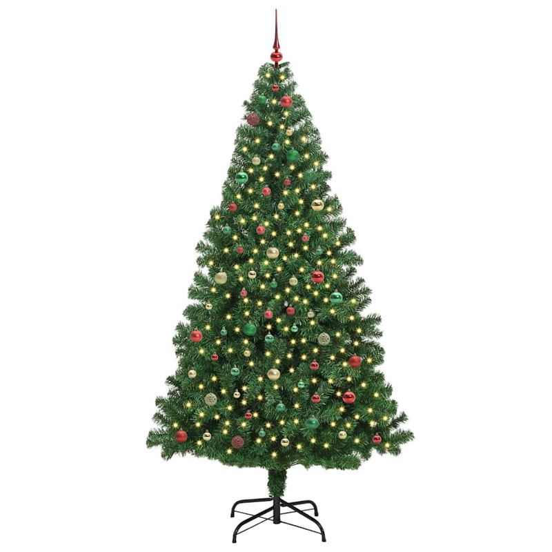 vidaXL Mű karácsonyfa 300 LED-del Zöld 240 cm PVC és Acél és Műanyag