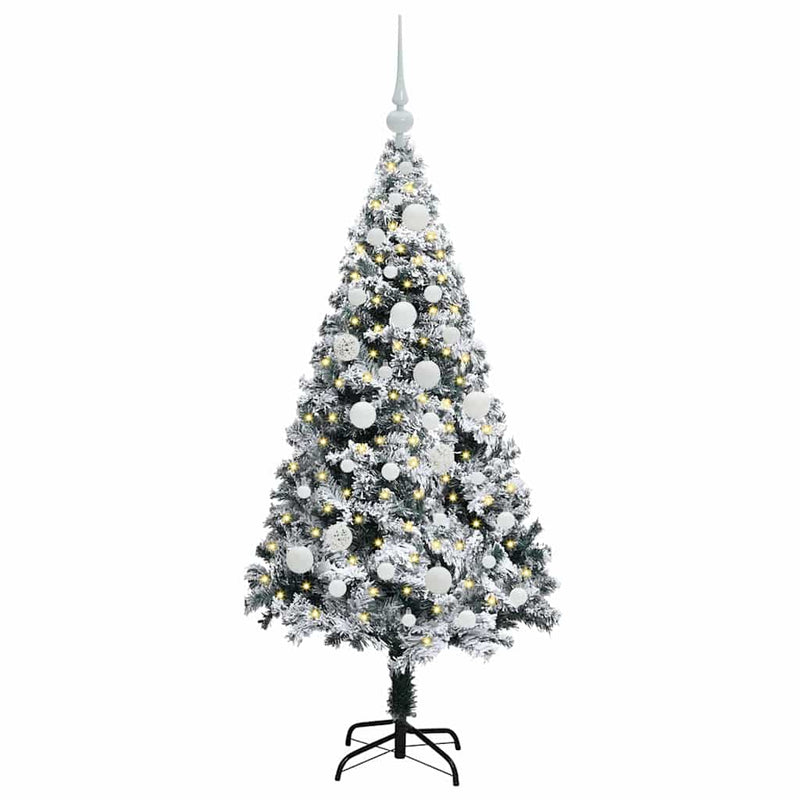 vidaXL Mű karácsonyfa 150 LED-del Zöld 120 cm PVC és Acél és Műanyag