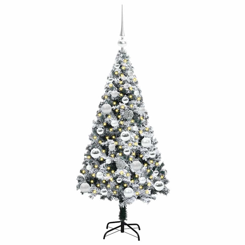 vidaXL Mű karácsonyfa 150 LED-del Zöld 120 cm PVC és Acél és Műanyag