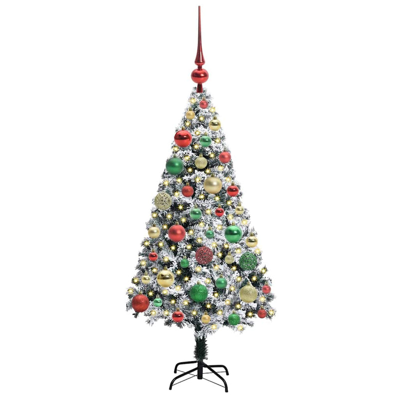 vidaXL Mű karácsonyfa 150 LED-del Zöld 120 cm PVC és Acél és Műanyag