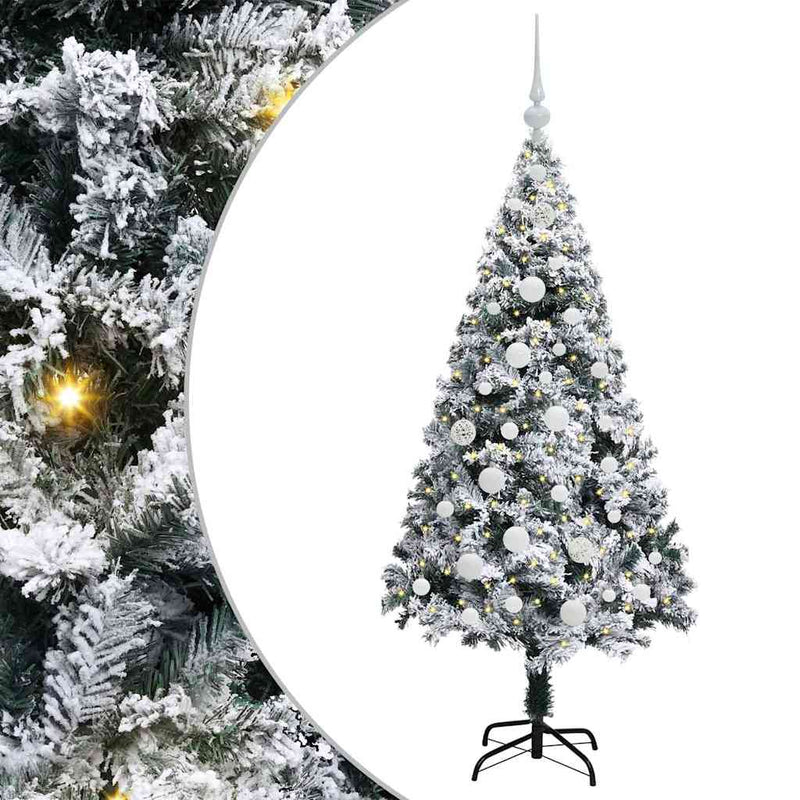 vidaXL Mű karácsonyfa 150 LED-del Zöld 150 cm PVC és Acél és Műanyag