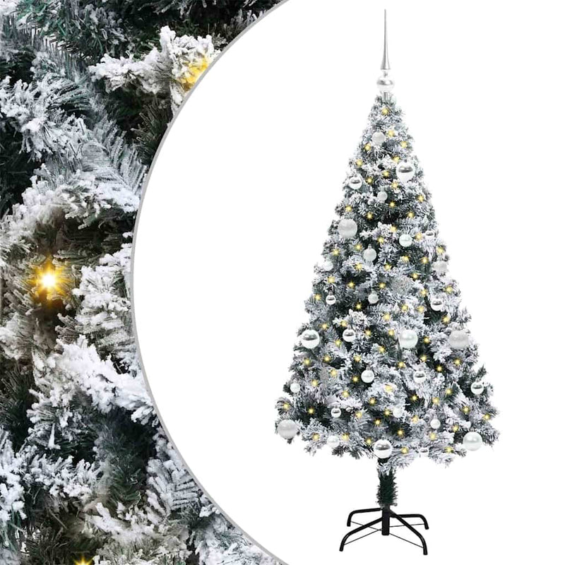 vidaXL Mű karácsonyfa 150 LED-del Zöld 150 cm PVC és Acél és Műanyag