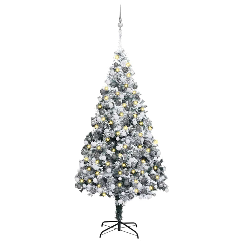 vidaXL Mű karácsonyfa 300 LED-del Zöld 180 cm PVC és Acél és Műanyag