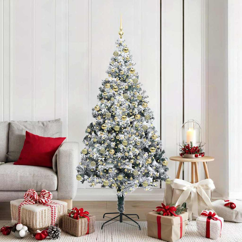 vidaXL Mű karácsonyfa 300 LED-del Zöld 180 cm PVC és Acél és Műanyag