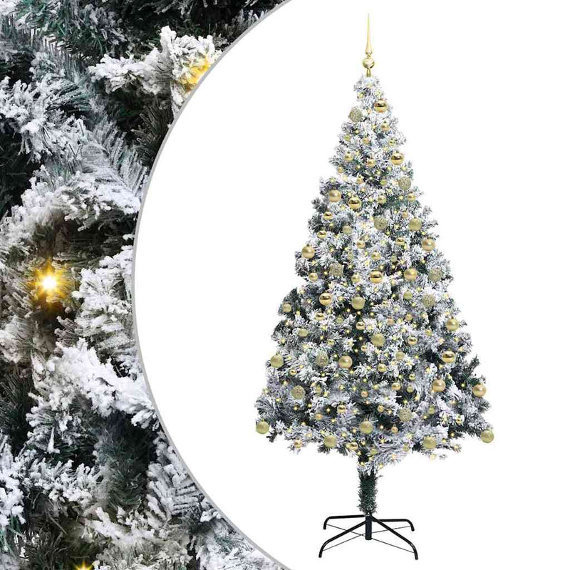 vidaXL Mű karácsonyfa 300 LED-del Zöld 180 cm PVC és Acél és Műanyag