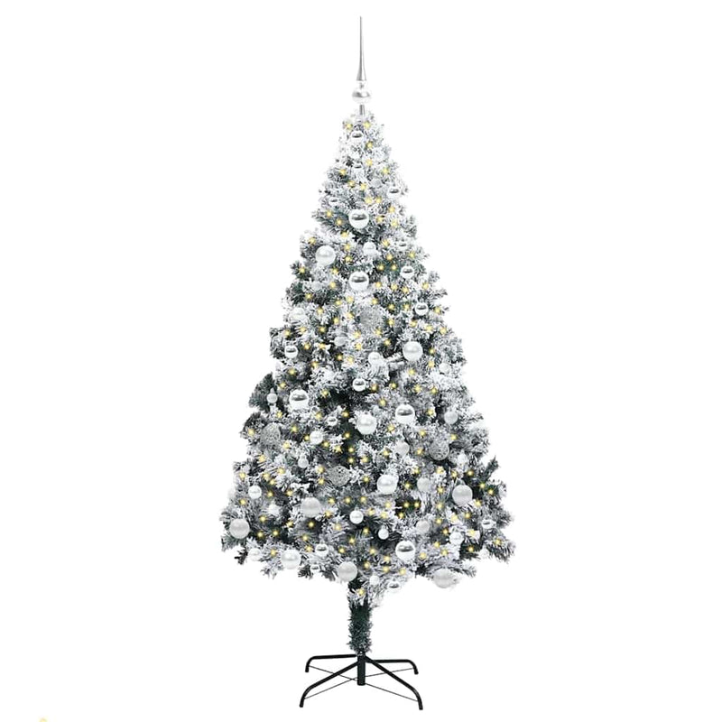 vidaXL Mű karácsonyfa 300 LED-del Zöld 180 cm PVC és Acél és Műanyag
