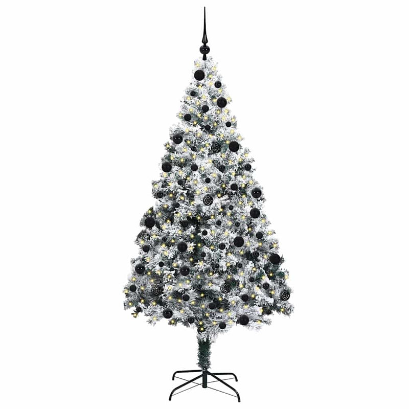 vidaXL Mű karácsonyfa 300 LED-del Zöld 210 cm PVC és Acél és Műanyag