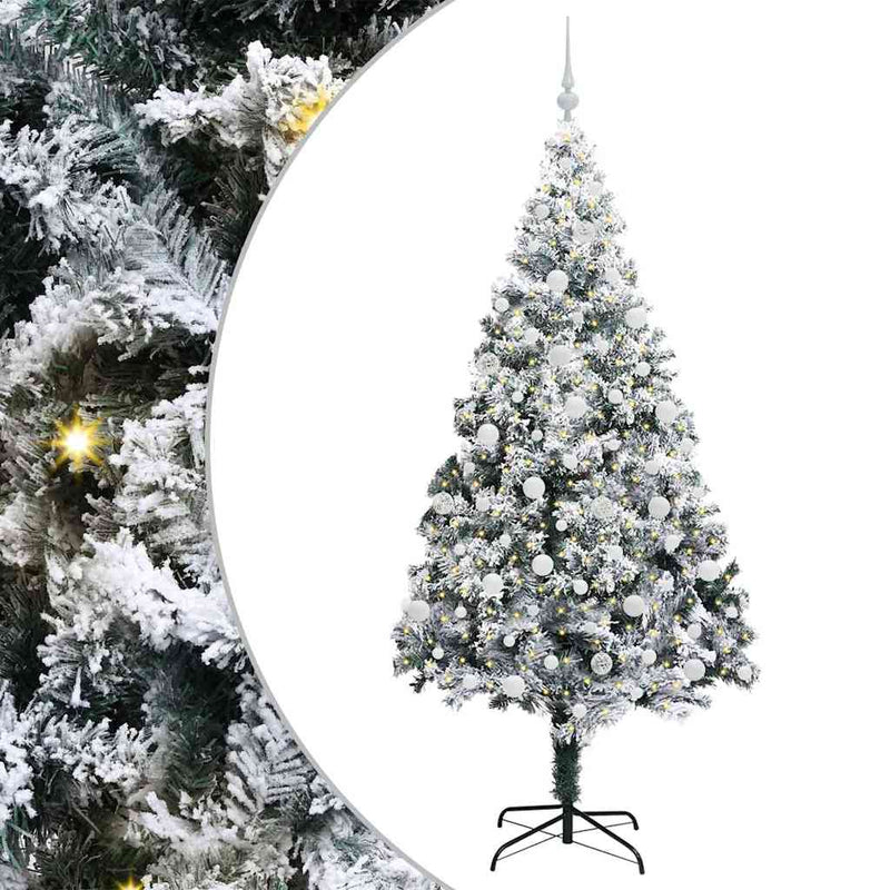 vidaXL Mű karácsonyfa 300 LED-del Zöld 210 cm PVC és Acél és Műanyag