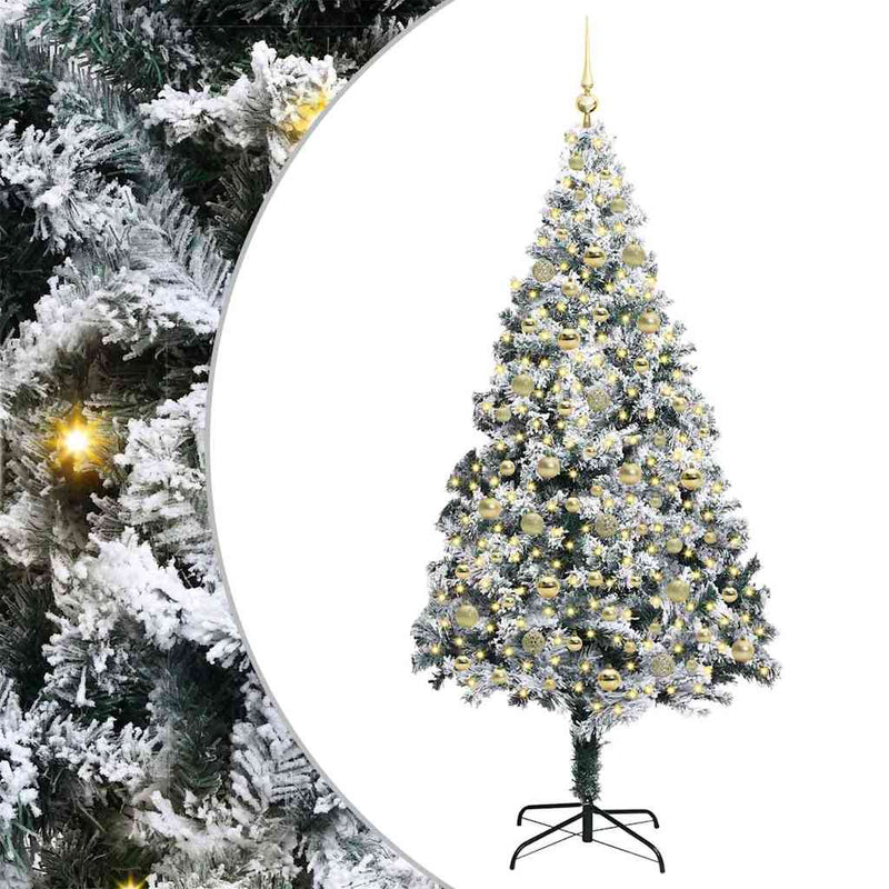vidaXL Mű karácsonyfa 300 LED-del Zöld 210 cm PVC és Acél és Műanyag