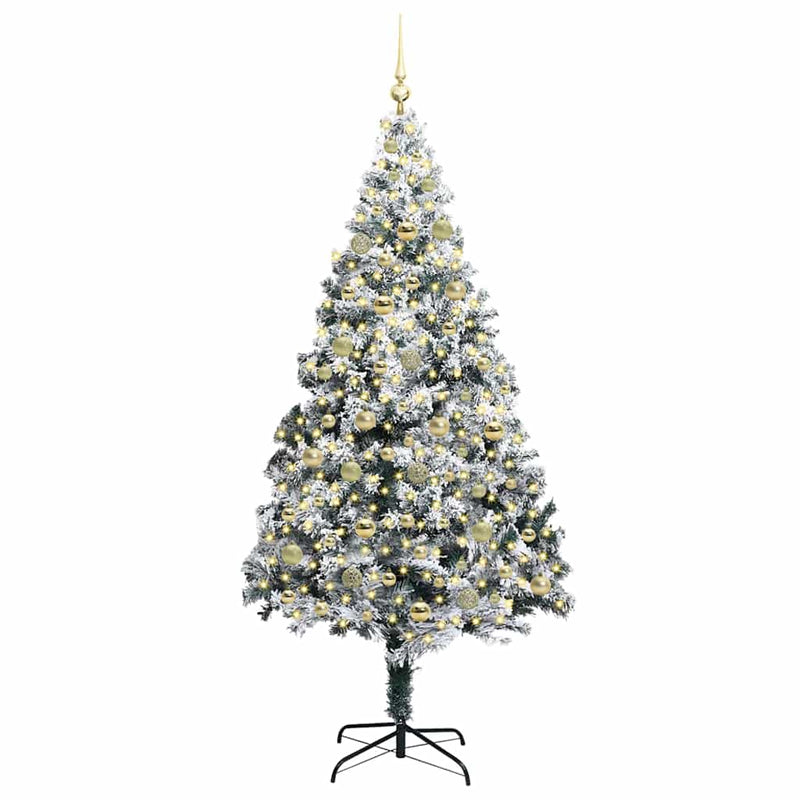 vidaXL Mű karácsonyfa 300 LED-del Zöld 210 cm PVC és Acél és Műanyag