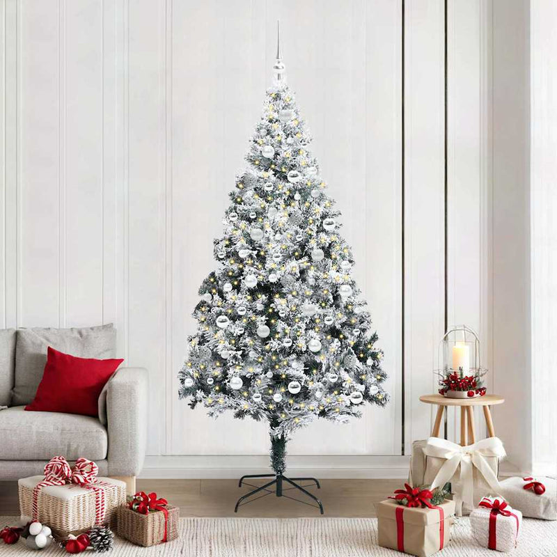vidaXL Mű karácsonyfa 300 LED-del Zöld 210 cm PVC és Acél és Műanyag
