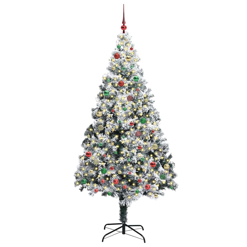 vidaXL Mű karácsonyfa 300 LED-del Zöld 210 cm PVC és Acél és Műanyag