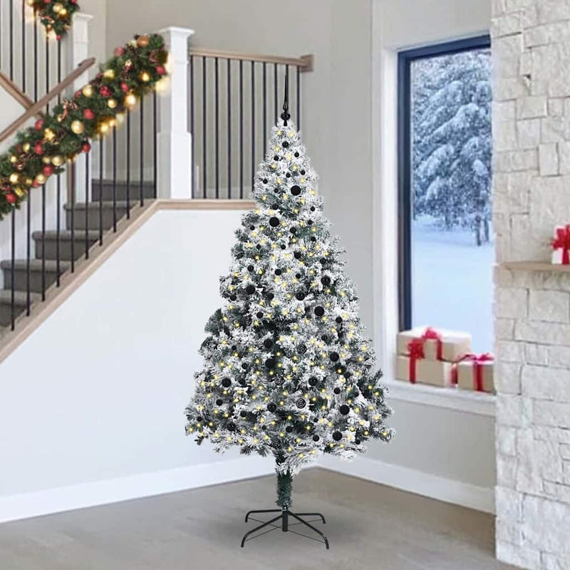 vidaXL Mű karácsonyfa 300 LED-del Zöld 240 cm PVC és Acél és Műanyag