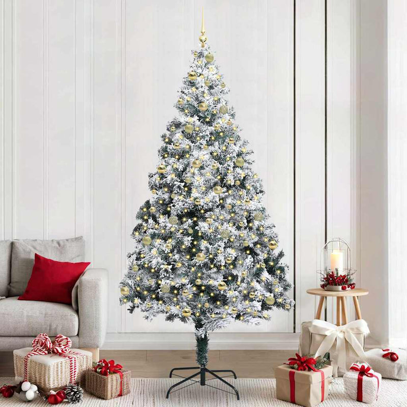 vidaXL Mű karácsonyfa 300 LED-del Zöld 240 cm PVC és Acél és Műanyag