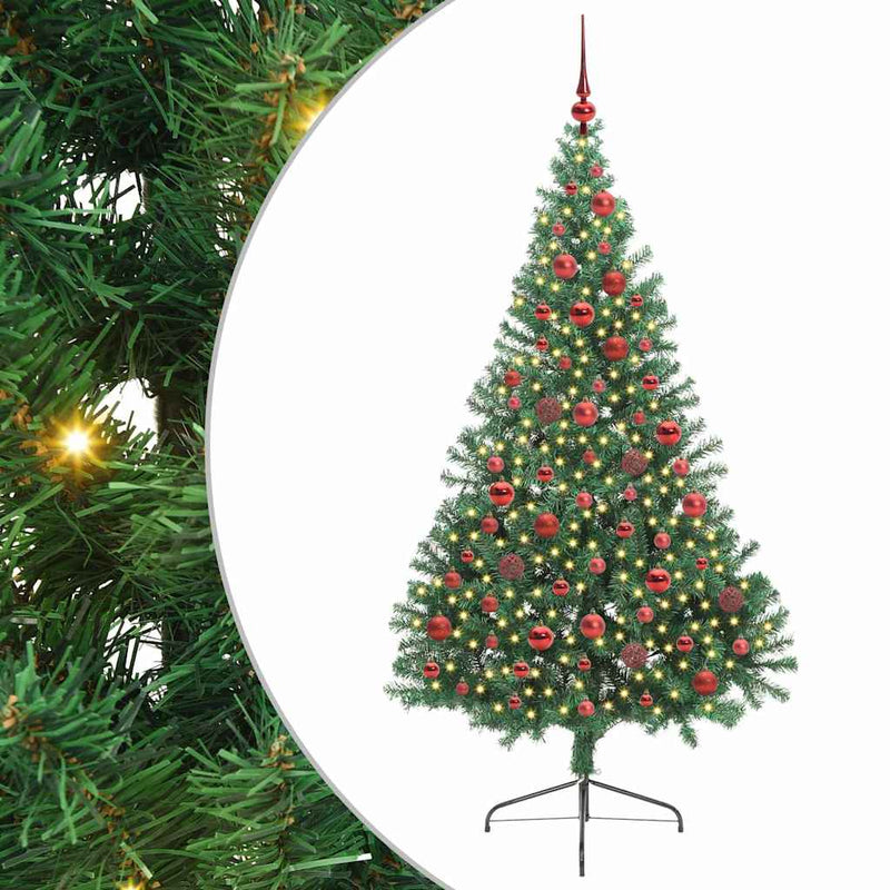 vidaXL Mesterséges, előre világított karácsonyi fa Zöld 180 cm PVC