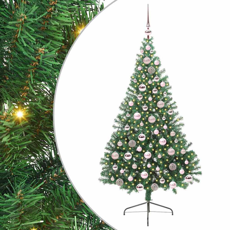 vidaXL Mesterséges, előre világított karácsonyi fa Zöld 180 cm PVC