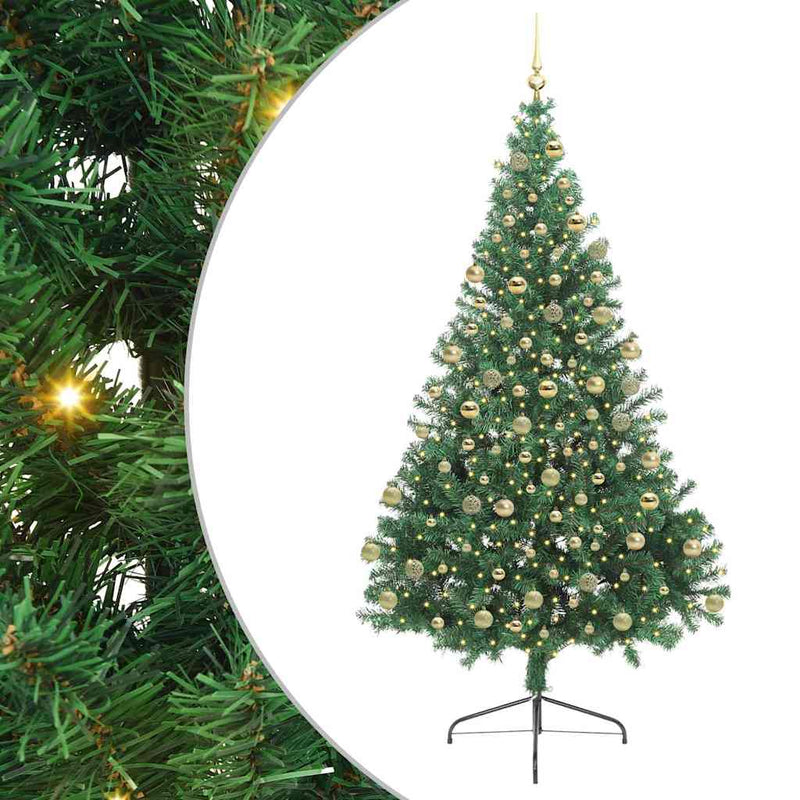 vidaXL Mesterséges, előre világított karácsonyi fa Zöld 180 cm PVC