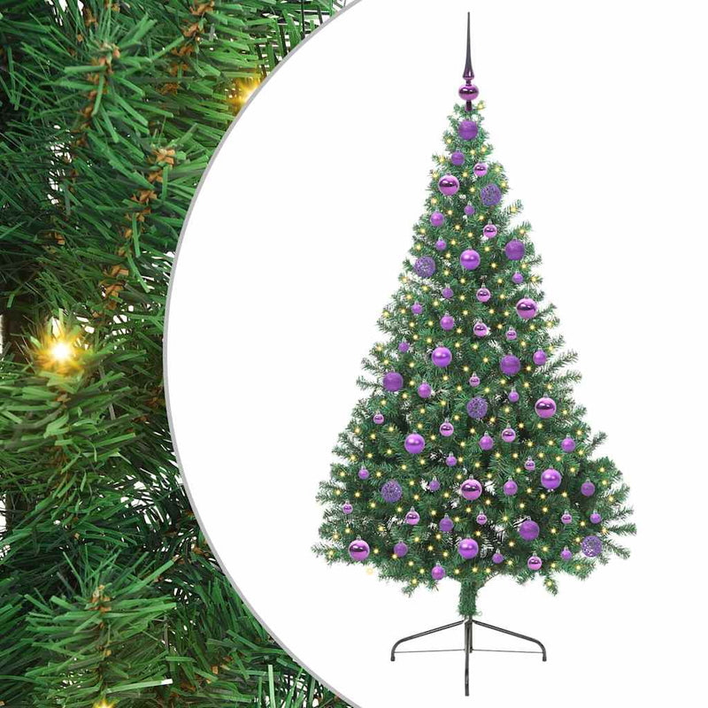 vidaXL Mesterséges, előre világított karácsonyi fa Zöld 180 cm PVC