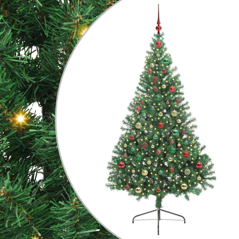 vidaXL Mesterséges, előre világított karácsonyi fa Zöld 180 cm PVC