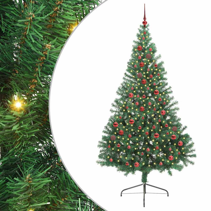 vidaXL Mesterséges, előre világított karácsonyi fa Zöld 210 cm PVC