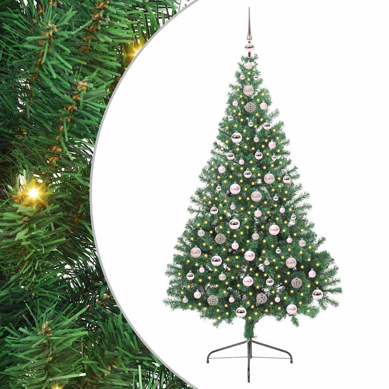 vidaXL Mesterséges, előre világított karácsonyi fa Zöld 210 cm PVC