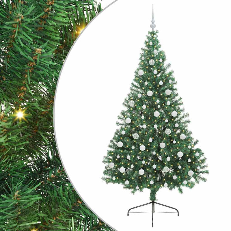 vidaXL Mesterséges, előre világított karácsonyi fa Zöld 210 cm PVC
