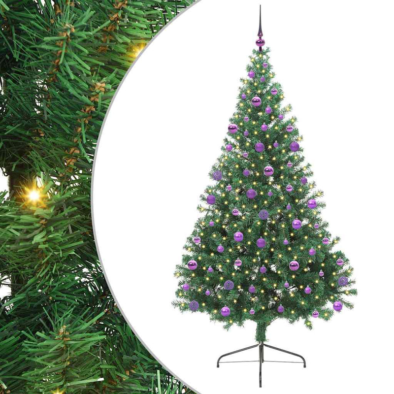 vidaXL Mesterséges, előre világított karácsonyi fa Zöld 210 cm PVC