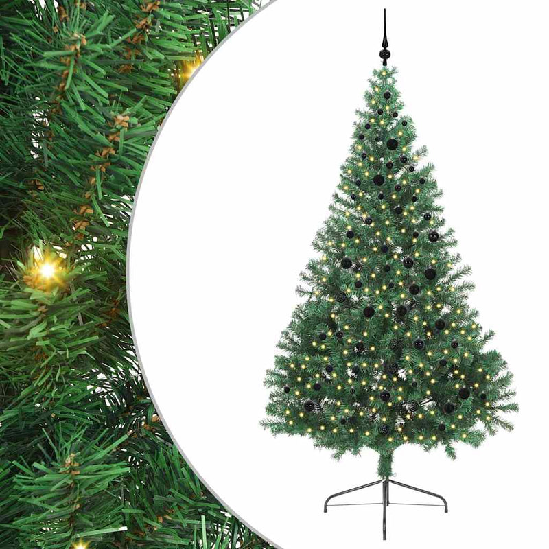 vidaXL Mesterséges, előre világított karácsonyi fa Zöld 240 cm PVC