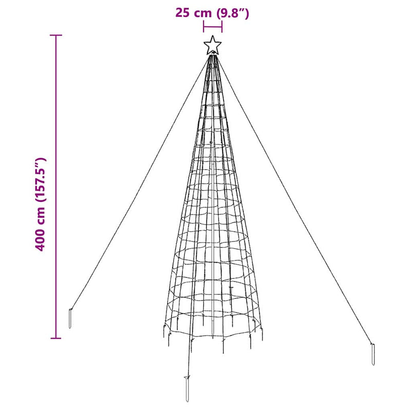 vidaXL LED Karácsonyfák talajráccsal 800 LED-del Sokszínű 400 cm Vas