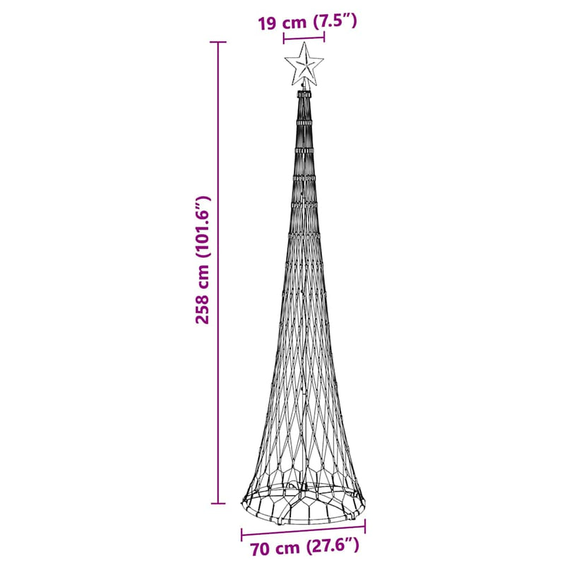 vidaXL LED Karácsonyi Fenyő Meleg fehér 70 x 70 x 250 cm Fém