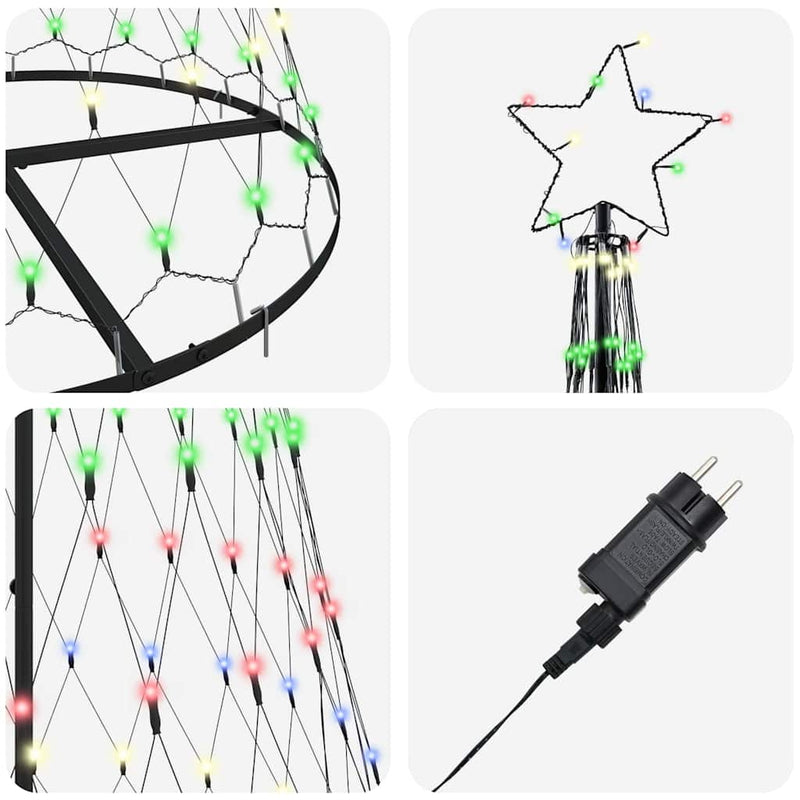 vidaXL LED Karácsonyi Fenyő állvánnyal Sokszínű 100 x 100 x 250 cm Fém