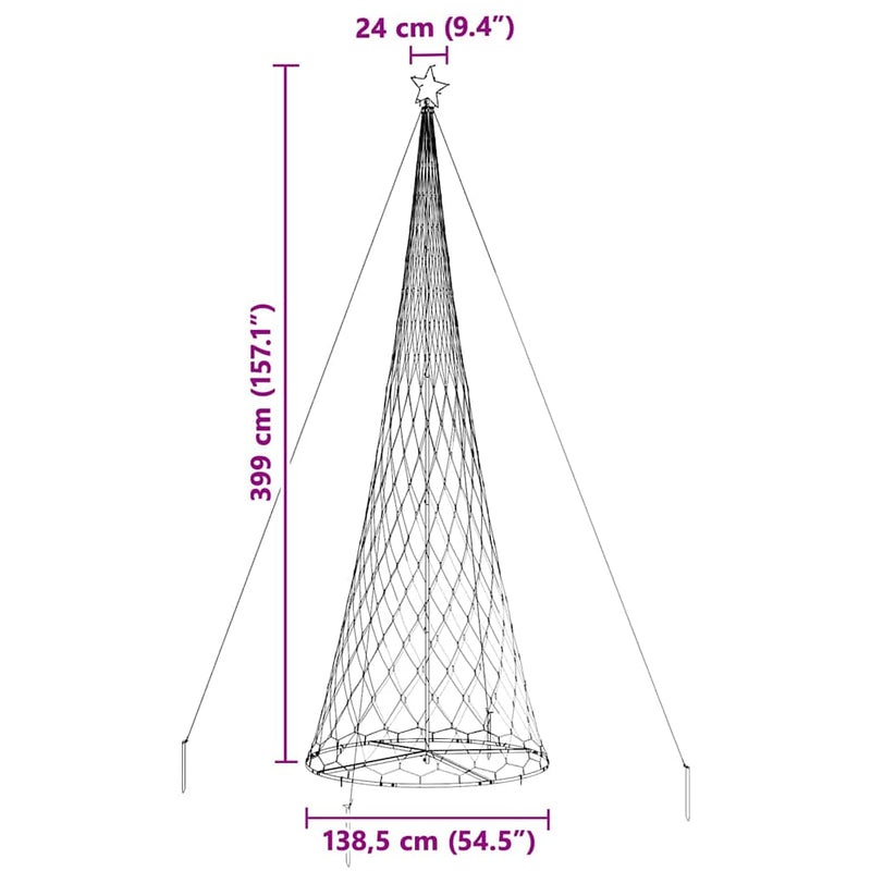 vidaXL LED Karácsonyi Fenyő Meleg fehér 138.5 x 138.5 x 399 cm Fém