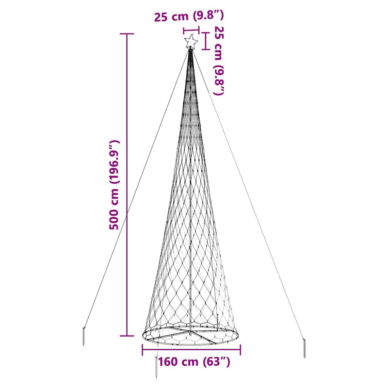 vidaXL LED Karácsonyi Fenyő állvánnyal Sokszínű 160 x 160 x 500 cm Fém
