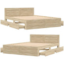 vidaXL Ágykeret fejtámlával fiókkal 2 pcs Sonoma 153 x 203 cm Faanyag