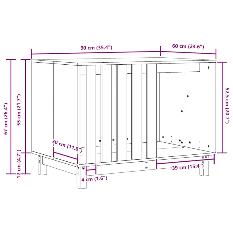 vidaXL Kutyaház tárolóval Faggyú barna 90 x 60 x 67 cm Tömör fenyőfa