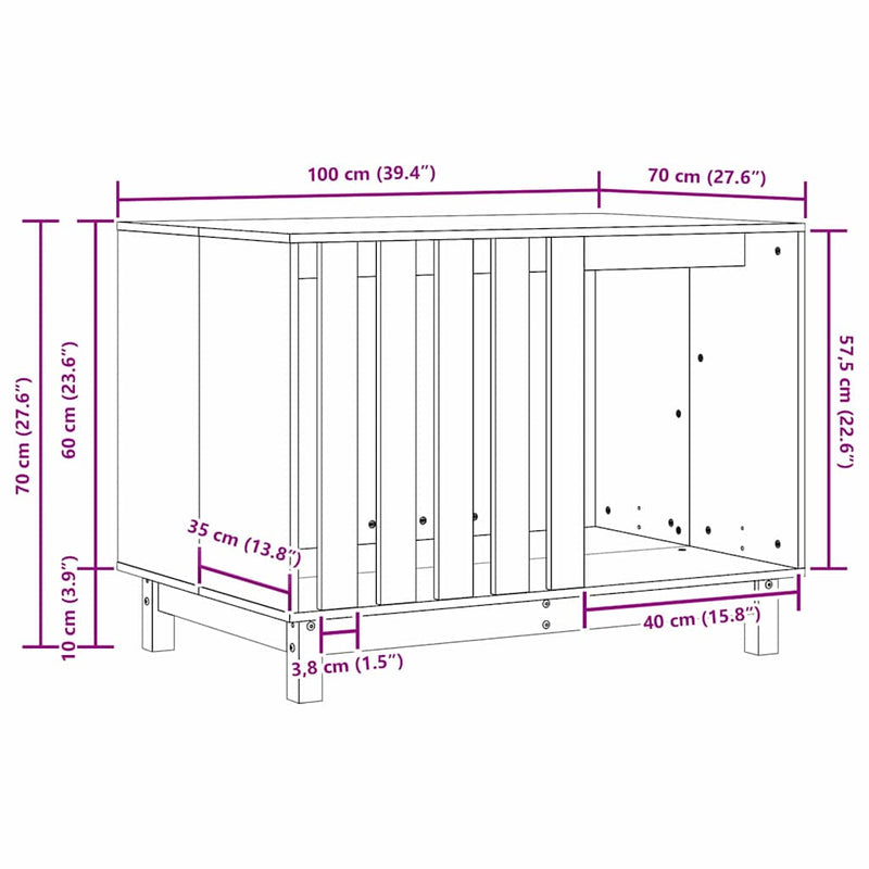 vidaXL Kutyaház tárolóval Faggyú barna 100 x 70 x 70 cm Tömör fenyőfa