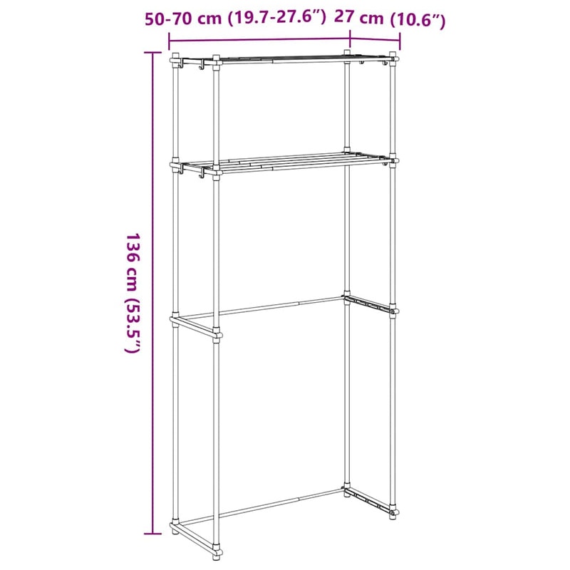vidaXL Mosógép polc polcokkal Fehér 63 x 27 x 136 cm Alumínium