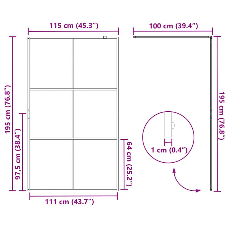 vidaXL Walk-in zuhanyfal Fekete 115 x 195 cm edzett üveg
