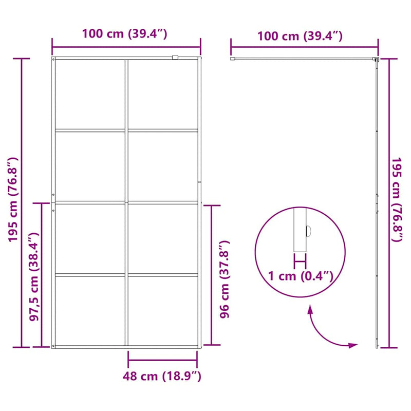 vidaXL Walk-in zuhanyfal Fekete 100 x 195 cm edzett üveg