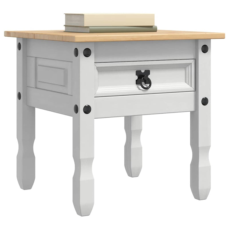 vidaXL Végasztal fiókkal tárolóval Fehér 50 x 50 x 50 cm Tömör fenyőfa